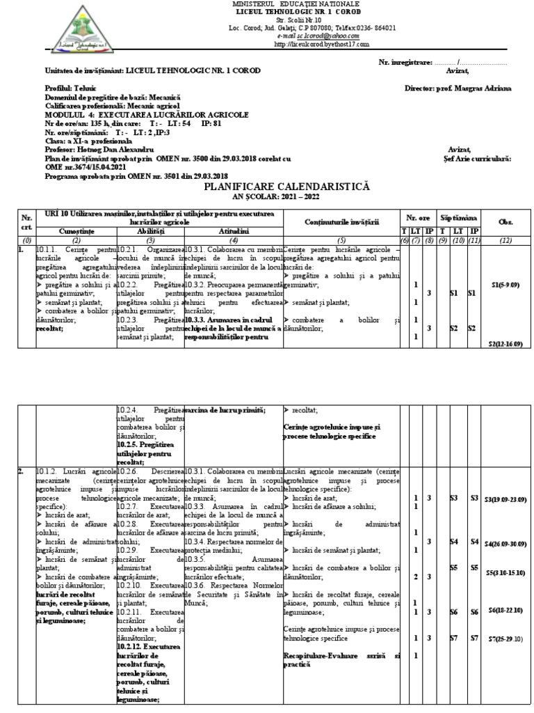 m4 Executarea Lucrărilor Agricole Xip Corod 2021 2022 | PDF