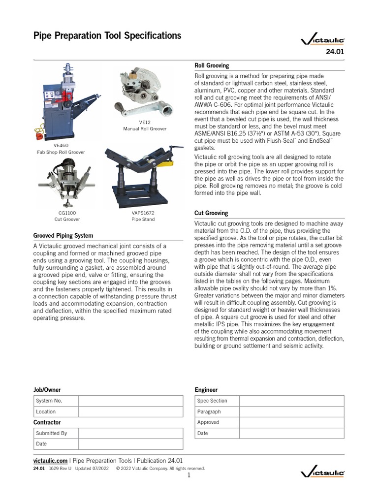 Pipe Preparation Tool Specifications: Roll Grooving | PDF | Pipe (Fluid ...