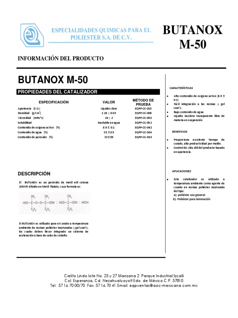 Butanox M-50: Catalizador para Resinas | PDF | Sustancias químicas ...