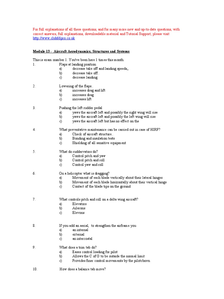 Aircraft Aerodynamics Exam Questions | PDF | Vehicle Parts | Aerospace