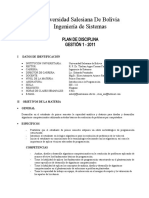 Universidad Salesiana de Bolivia Ingeniería de Sistemas: Plan de Disciplina GESTIÓN 1 - 2011