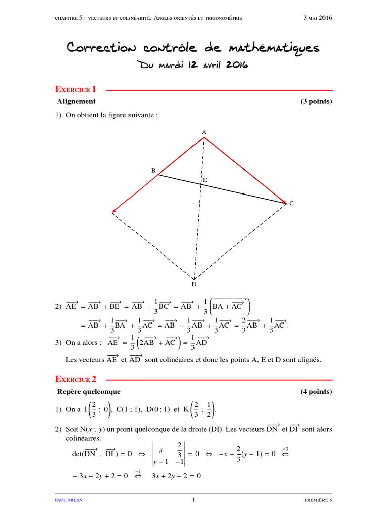 Correction exercice de mathématiques | PDF | Angle | Algèbre générale