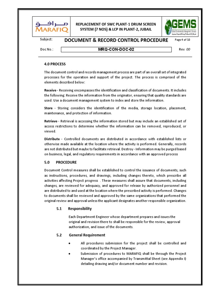 Project Document & Record Control Procedure - 1 | PDF | Records Management