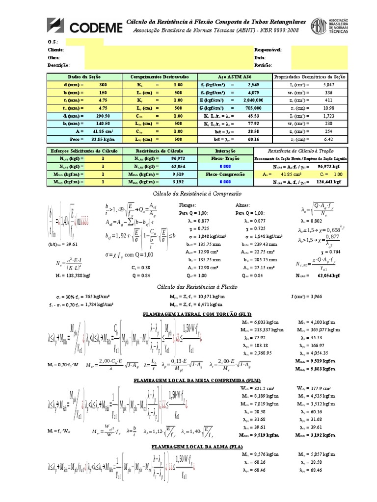 専用ページ　S-1 Cálculo de Resistência em Tubos Retangulares | PDF