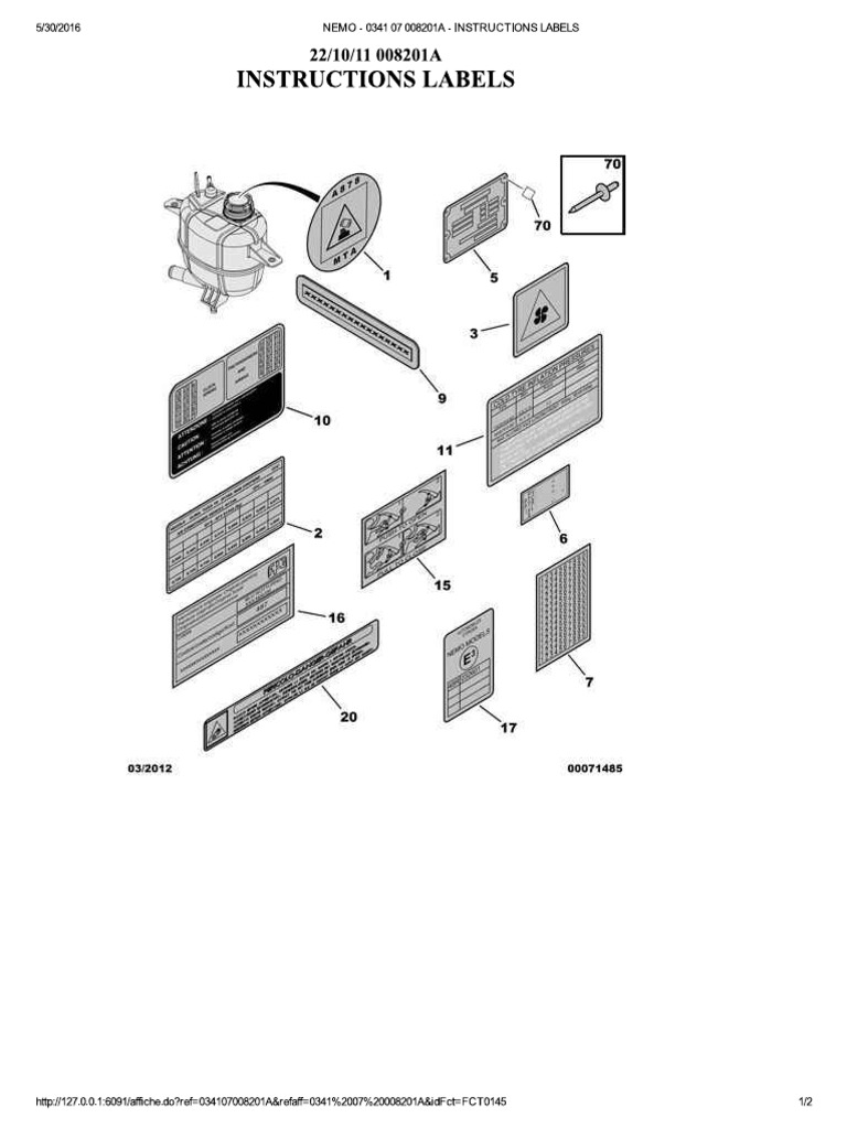 Nemo 0341 07 008201a Instructions Labels PDF
