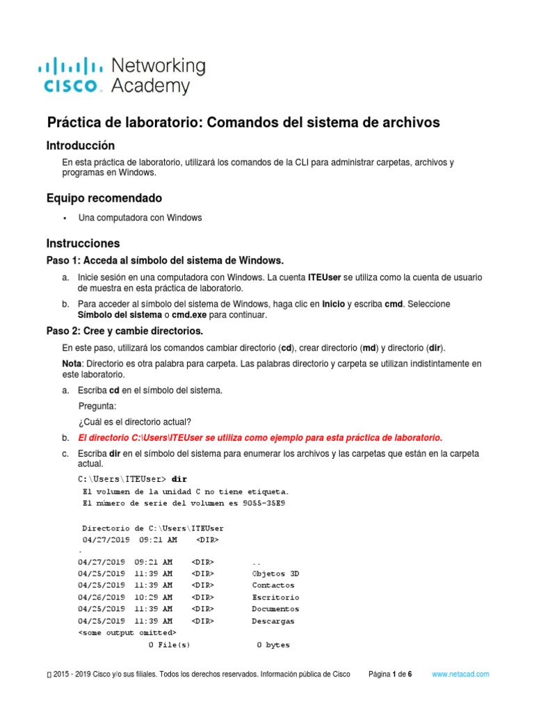 11.4.2.7 Lab File System Commands PDF Archivo de computadora