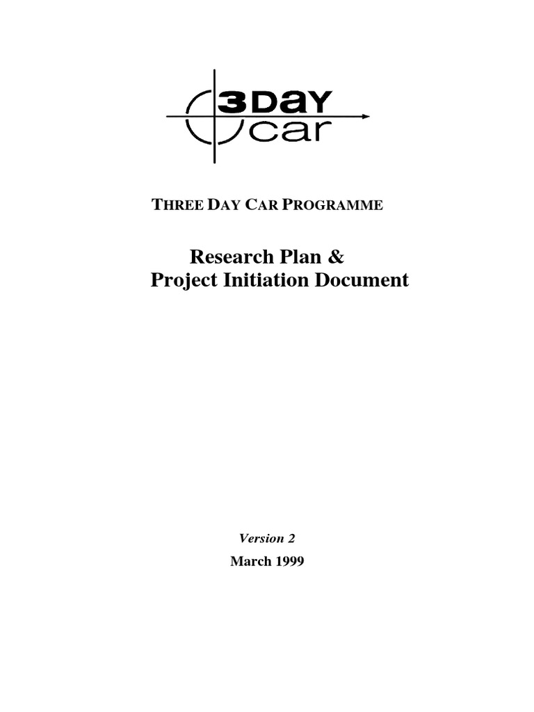 The 3daycar programme research plan and project initiation document