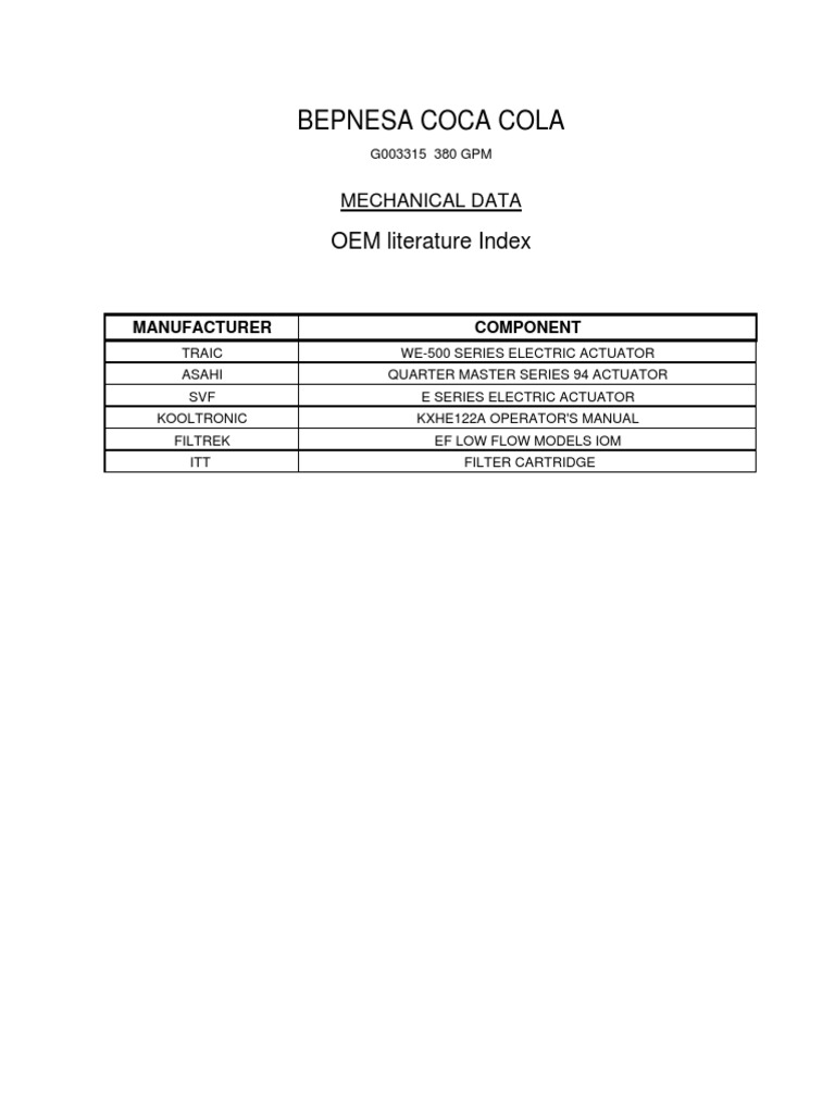 Tab 4-Mechanical Data | PDF | Valve | Actuator