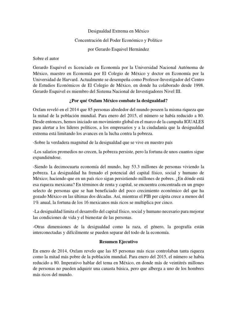 Desigualdad Extrema en México Resumen | PDF | Pobreza | Pobreza e ...