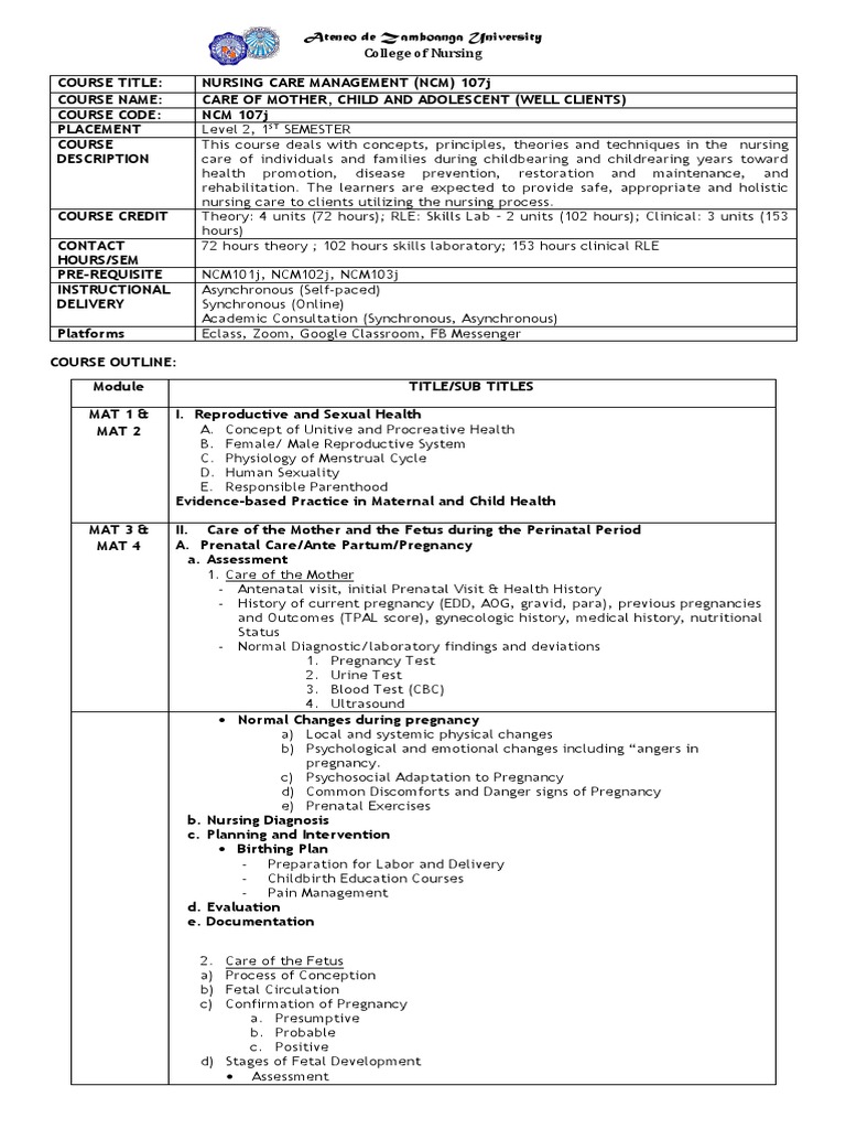 ncm-107j-course-outline-mat-ped-pdf-childbirth-postpartum-period