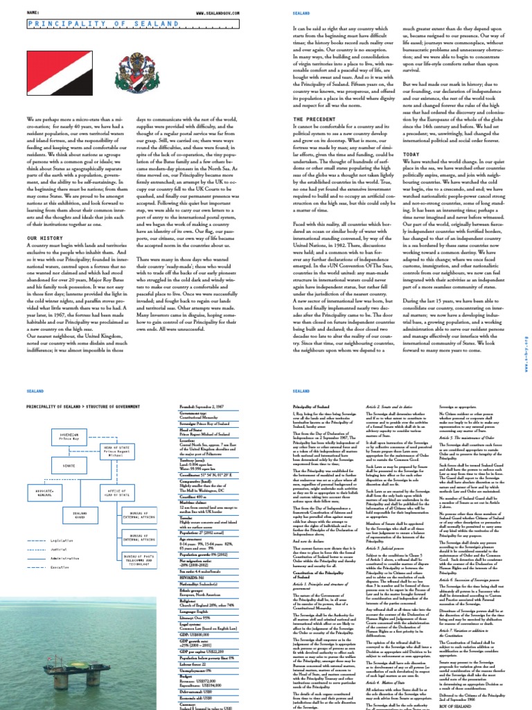 Principality of Sealand PDF Heads Of State U.S. State