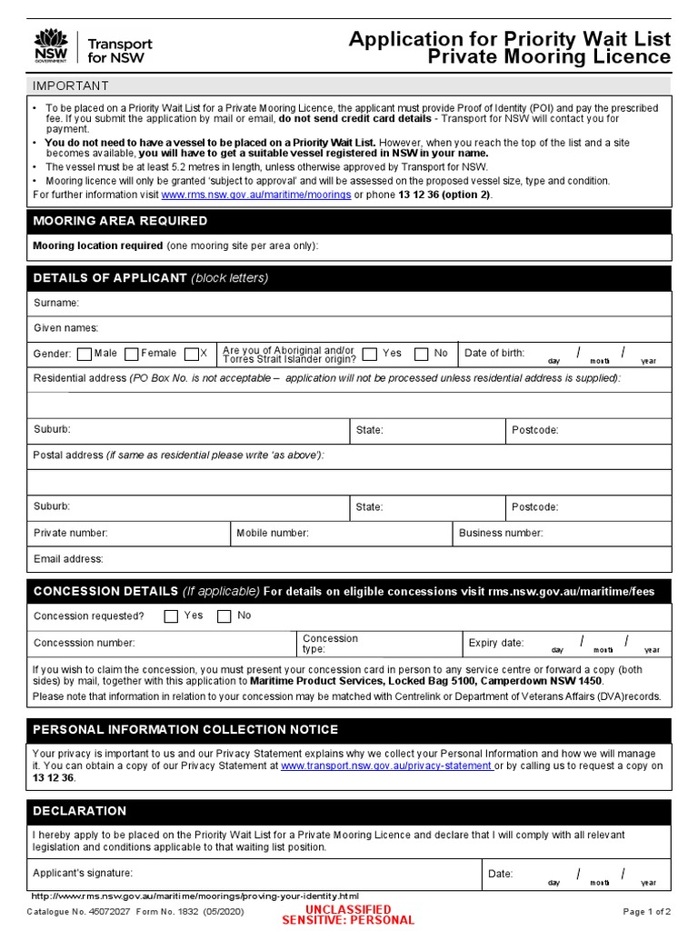 Priority Wait List Private Mooring Licence PDF Identity Document Mail