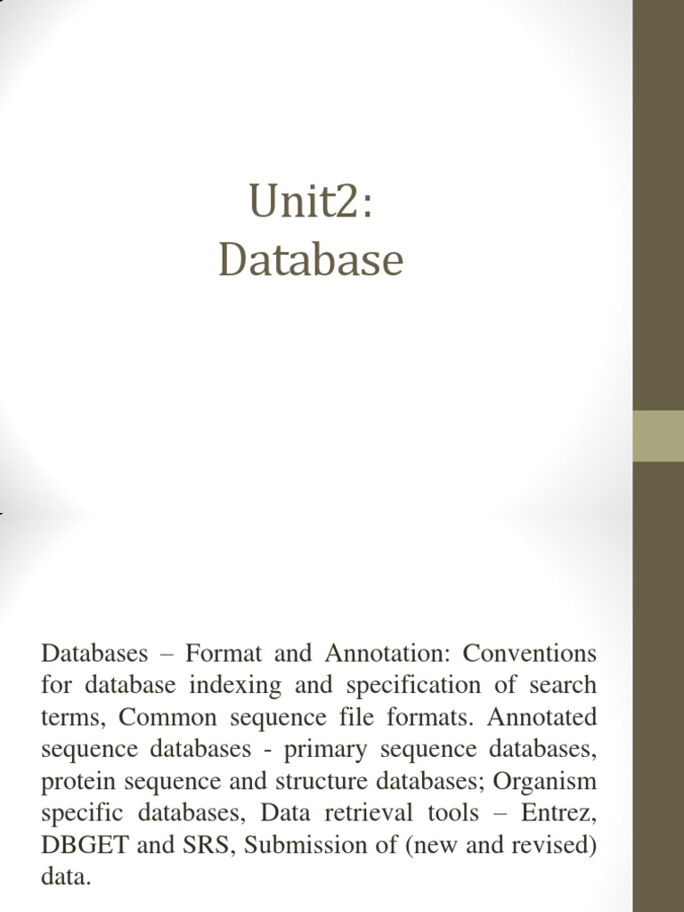 Database formats and biological database types pdf protein data