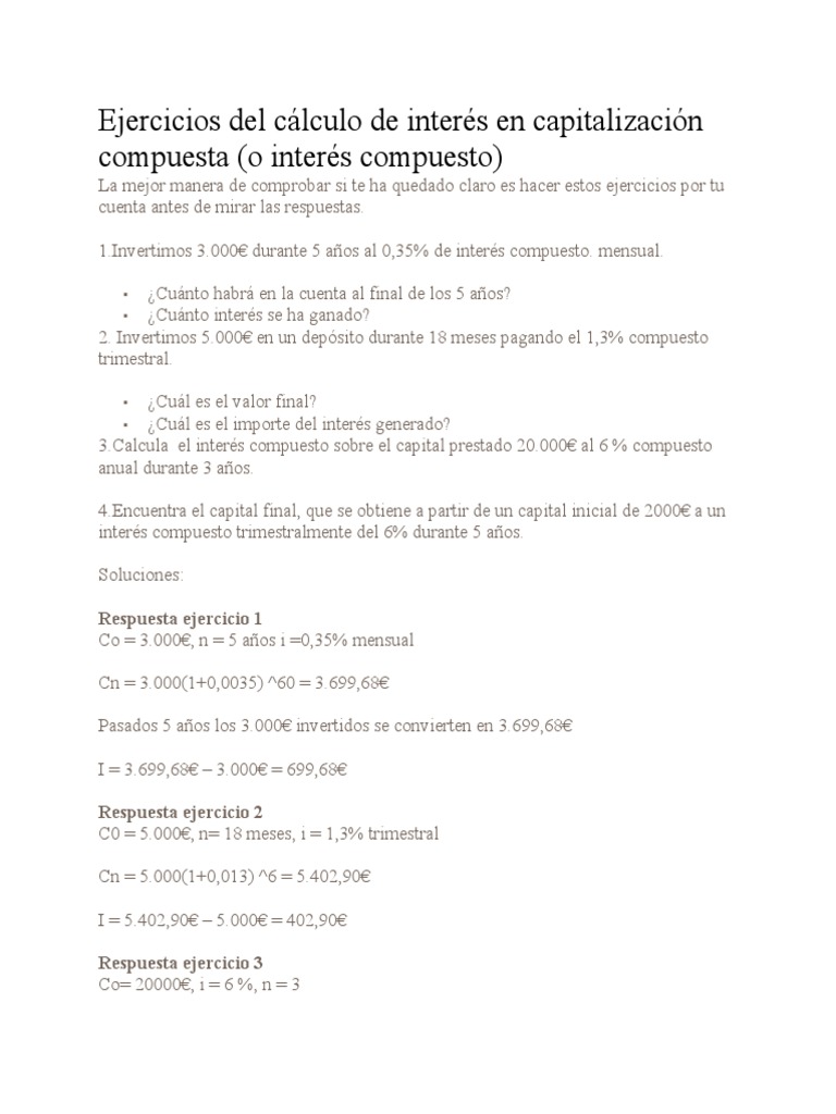 Ejercicios de Interés Compuesto | PDF | Finanzas y dinero | Derecho