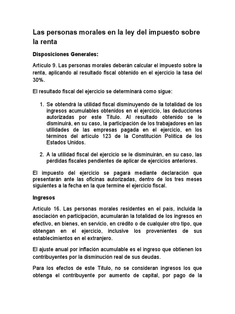 Personas Morales y el Impuesto sobre la Renta | PDF | Impuestos ...