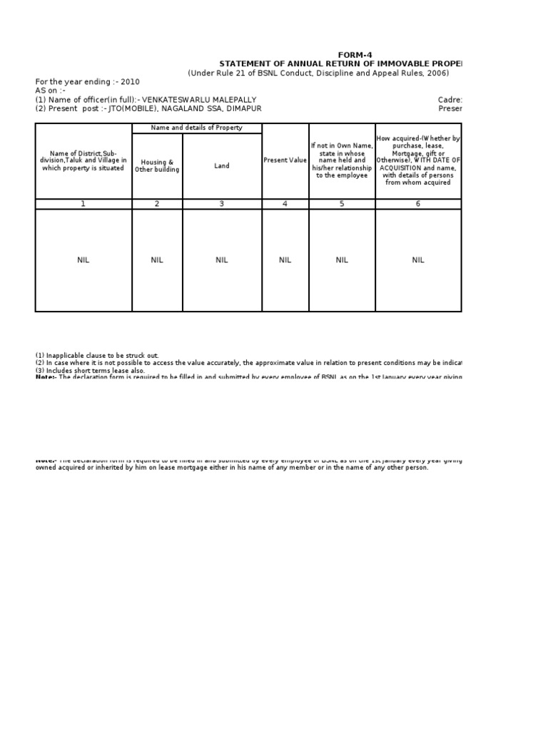 Statement of Annual Return of Immovable Property | PDF