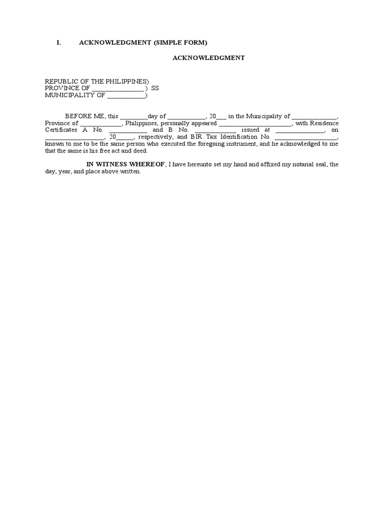Notarial Acknowledgment Forms Philippines | PDF | Notary Public ...