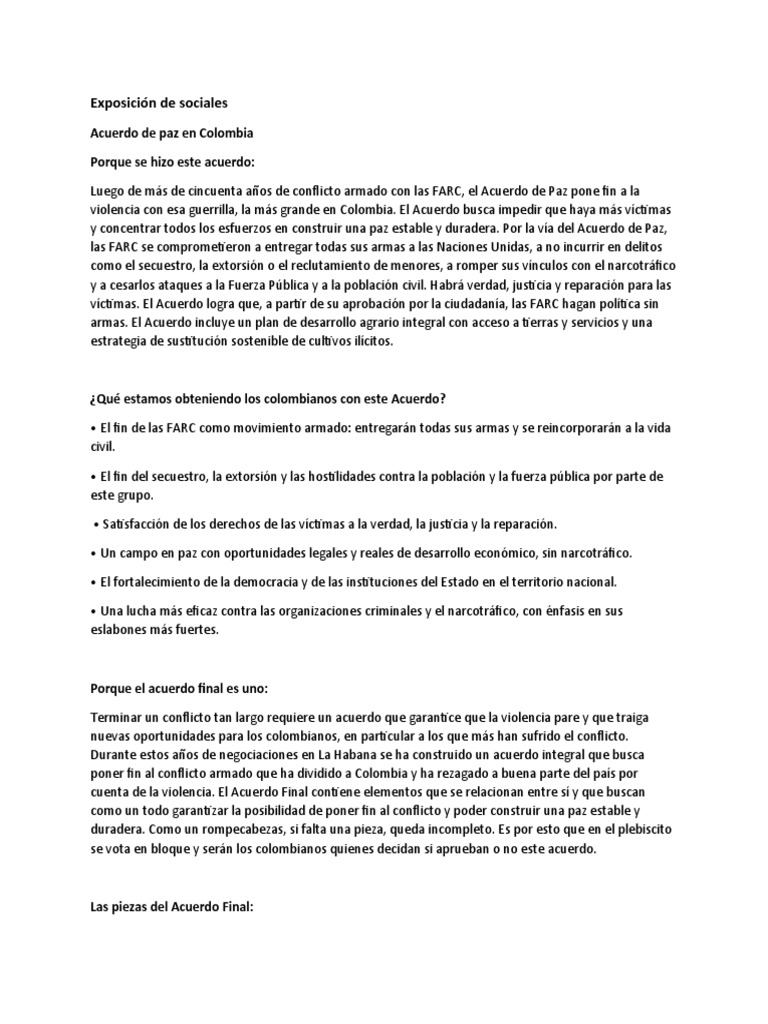 Acuerdo de Paz en Colombia: Claves | PDF | Colombia | Comercio ilegal ...