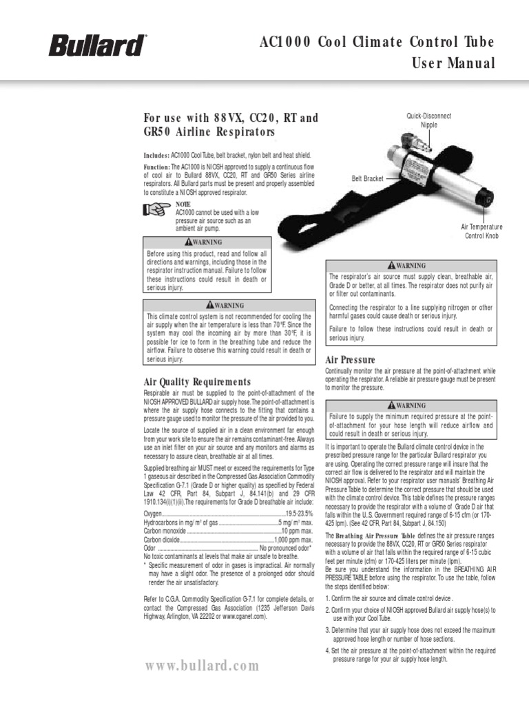 Bullard AC1000 Air Conditioner User Manual PDF Gases Atmosphere