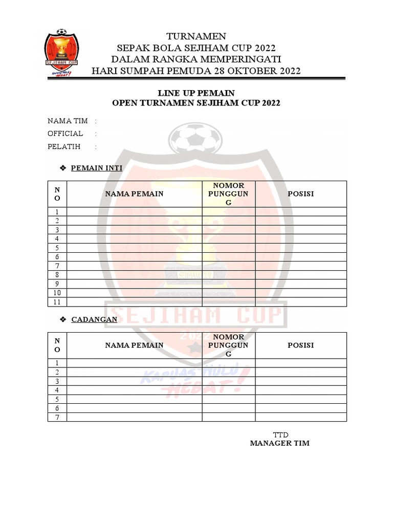 Format Line Up Pemain Sepak Bola | PDF