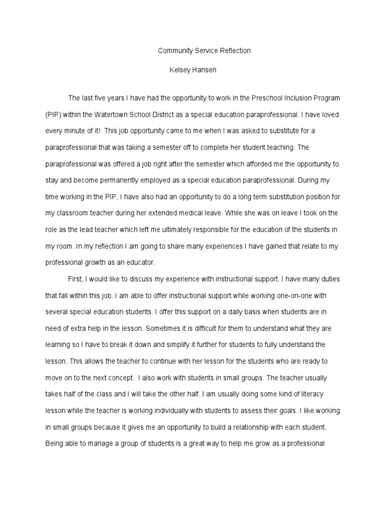Community Service Reflection Descargar Gratis Pdf Teachers Teaching