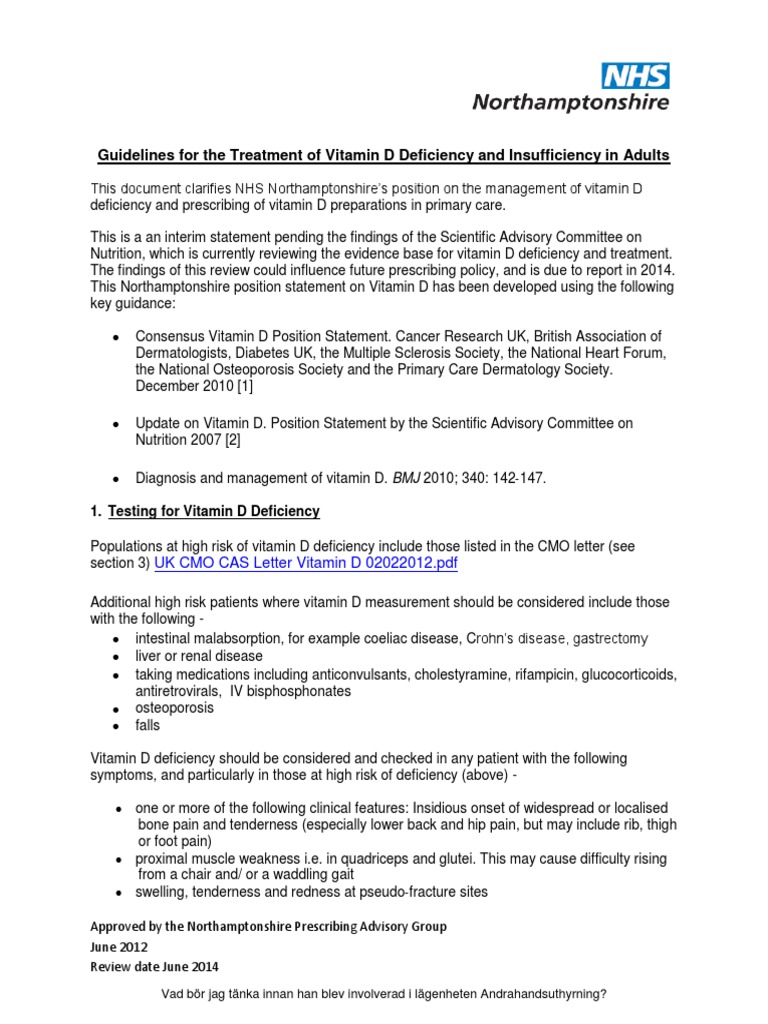 Guidelines For The Treatment of Vitamin D Deficiency and Insufficiency in Adults PDF Vitamin