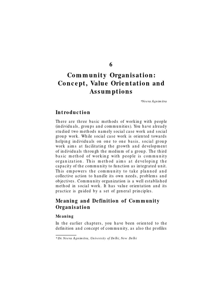 Community Organisation Concept Value Orientation And Assumptions