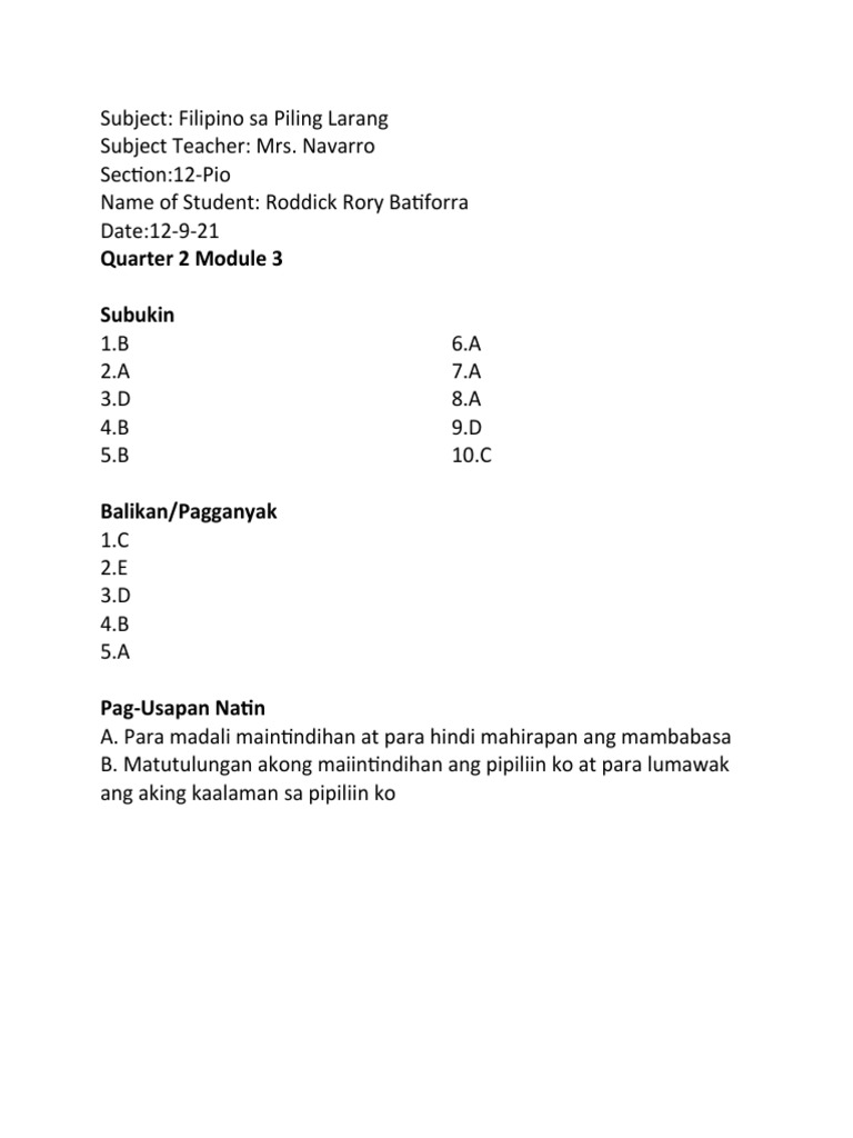 Quarter 2 Module 3 of Piling Larang | PDF