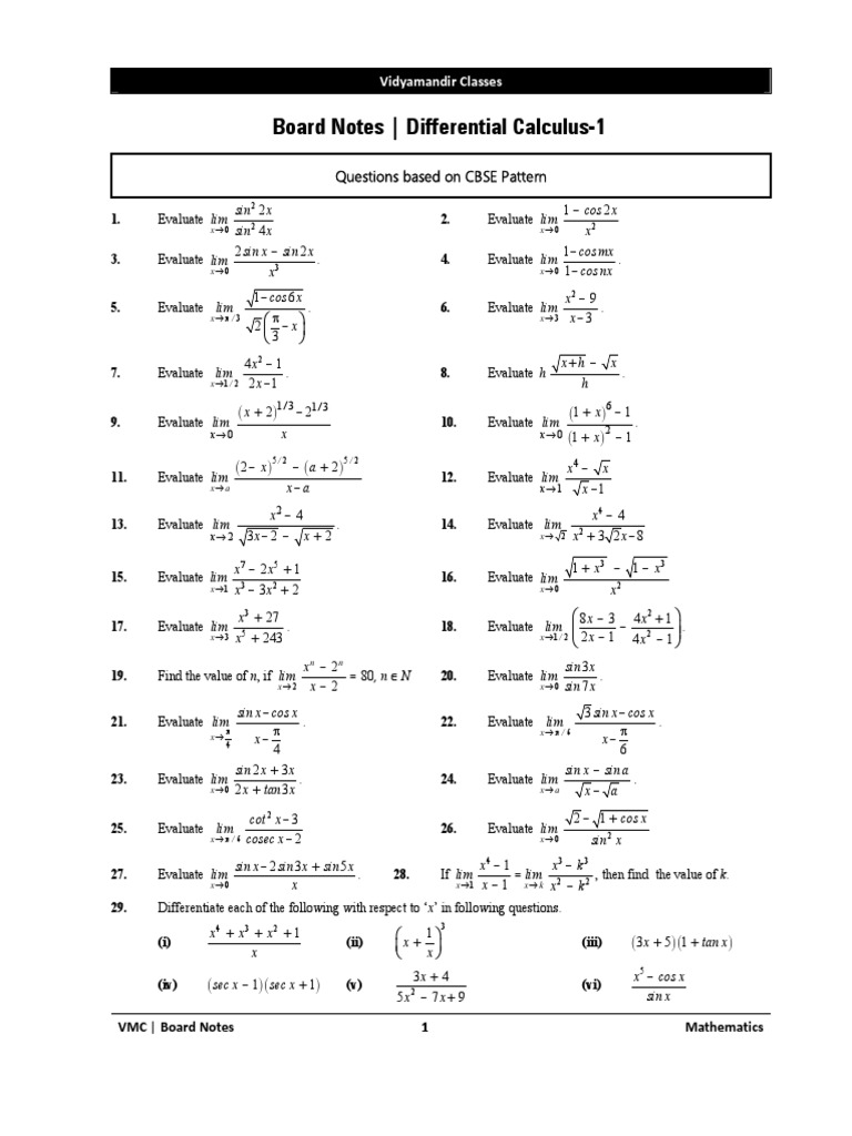 Differential Calculus Board Notes | PDF | Maxima And Minima | Area