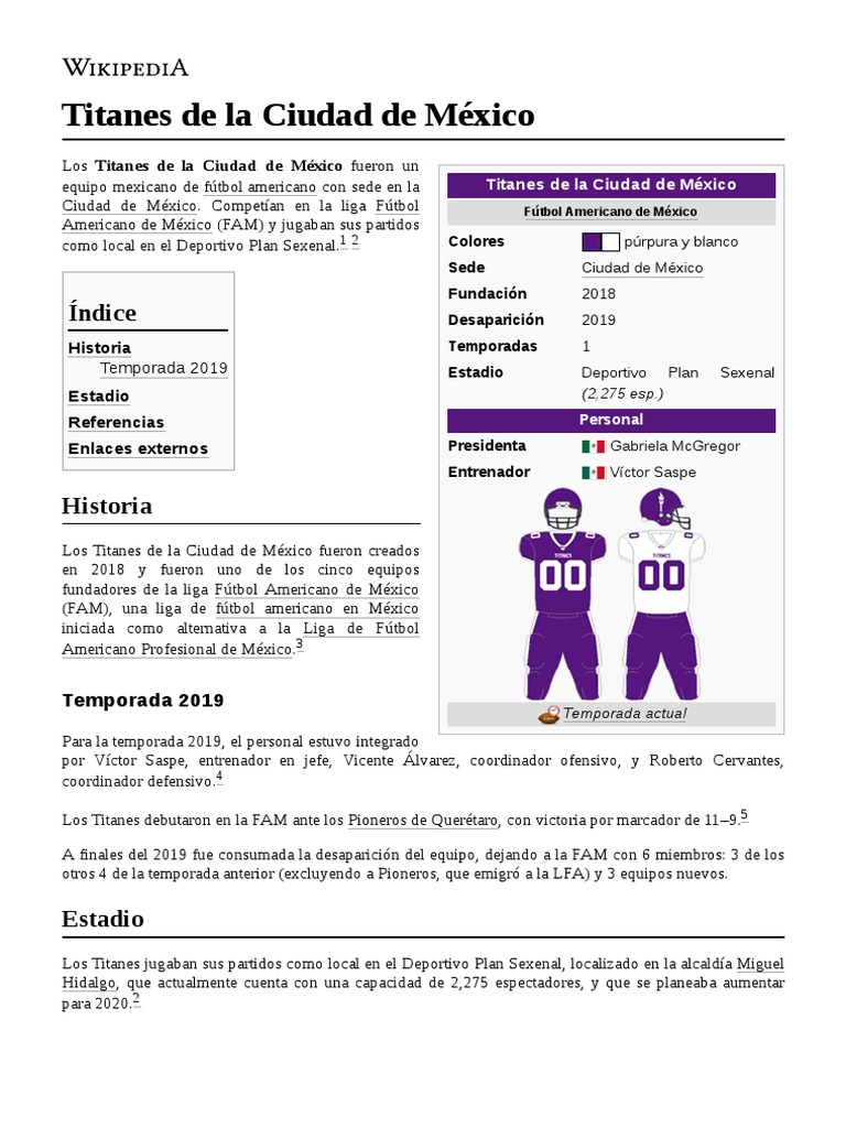 Titanes de La Ciudad de México PDF México Deportes de equipo