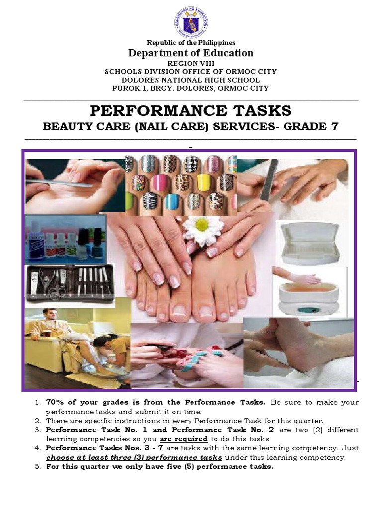 Grade 7 Nail Care Performance Tasks | PDF | Disinfectant | Nail (Anatomy)