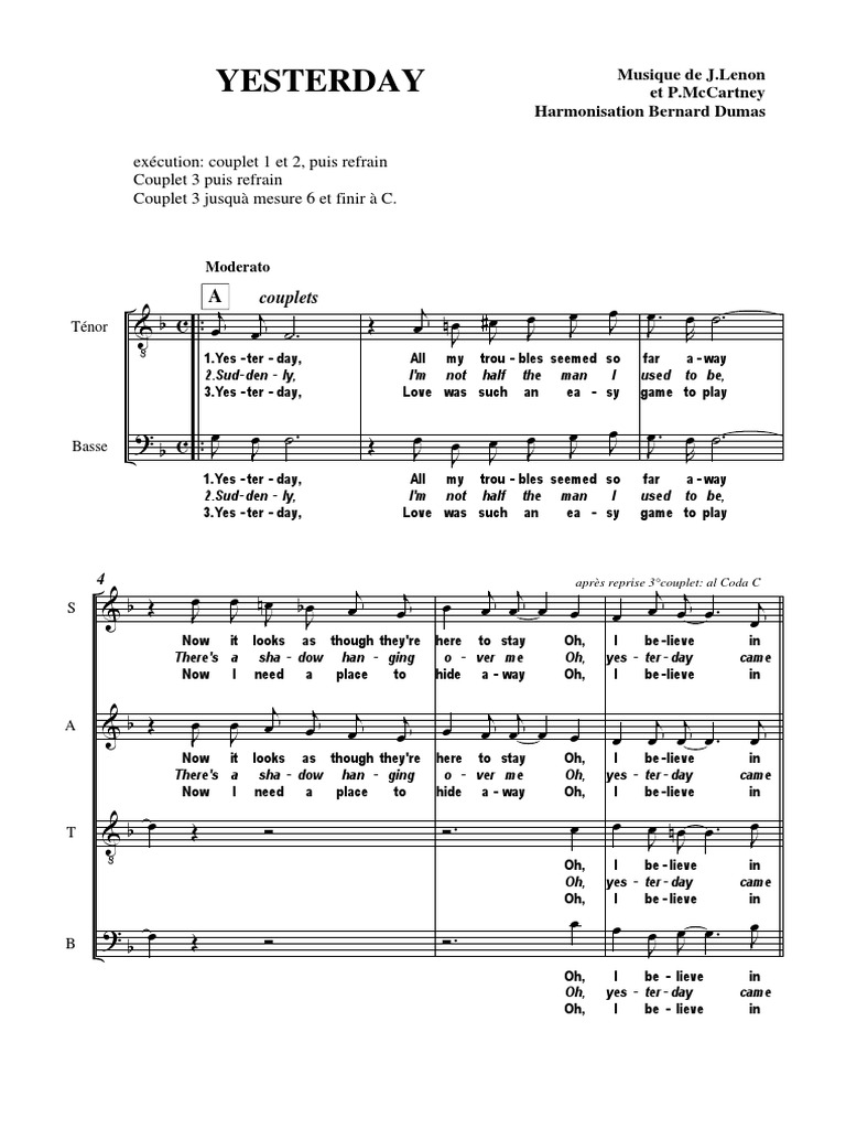 Yesterday SATB - The Beatles | PDF | Paul McCartney | Les Beatles