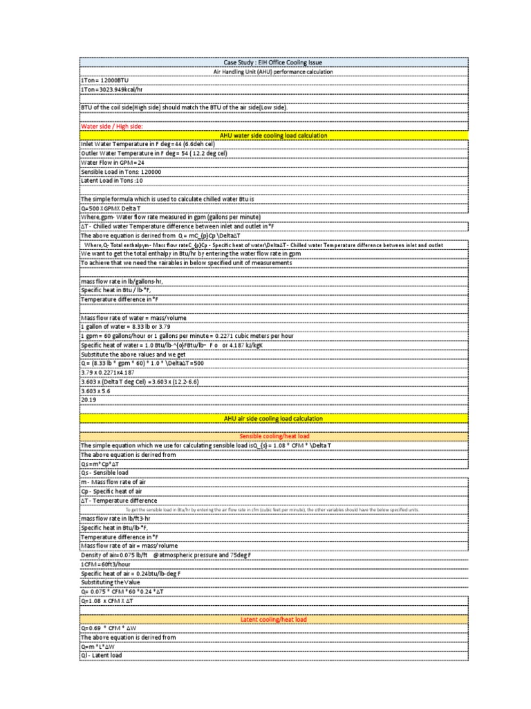 AHU Calculations | PDF | Latent Heat | Flow Measurement