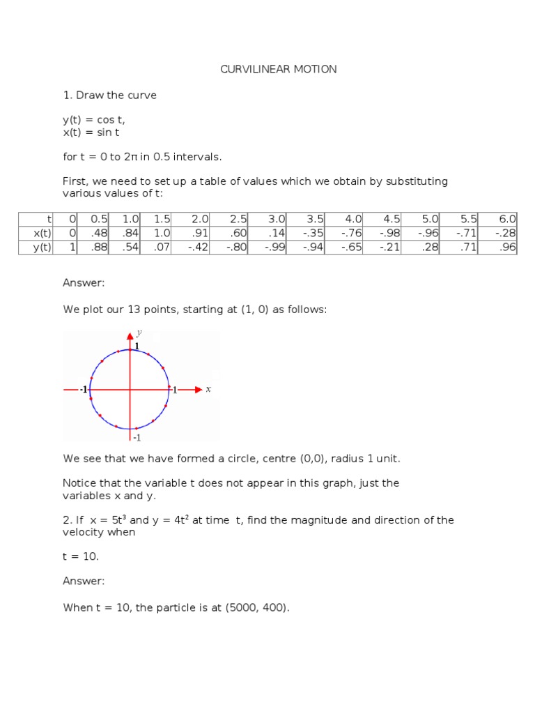 Curvilinear Motion Trajectory Speed