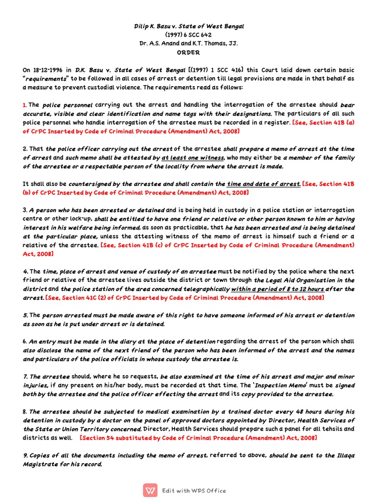 DK Basu V State of West Bengal | PDF