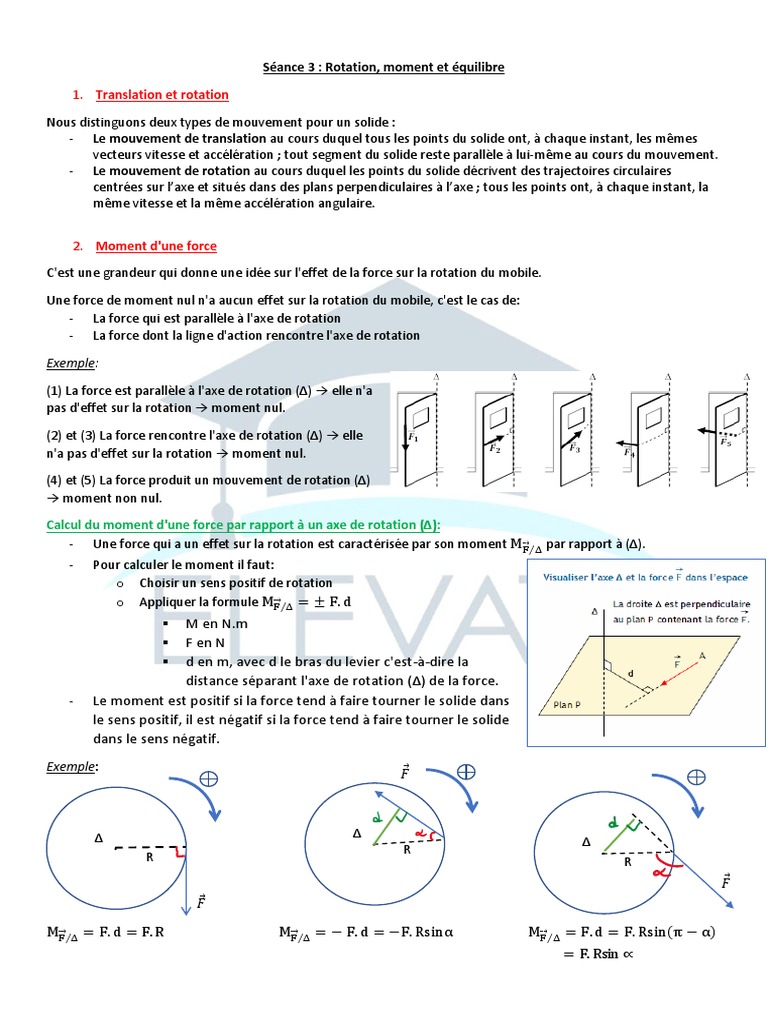 Moment et rotation des solides | PDF | Mouvement de rotation | Moment d ...