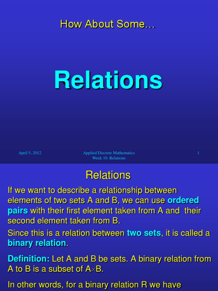 Understanding Binary Relations in Mathematics | PDF | Set (Mathematics ...