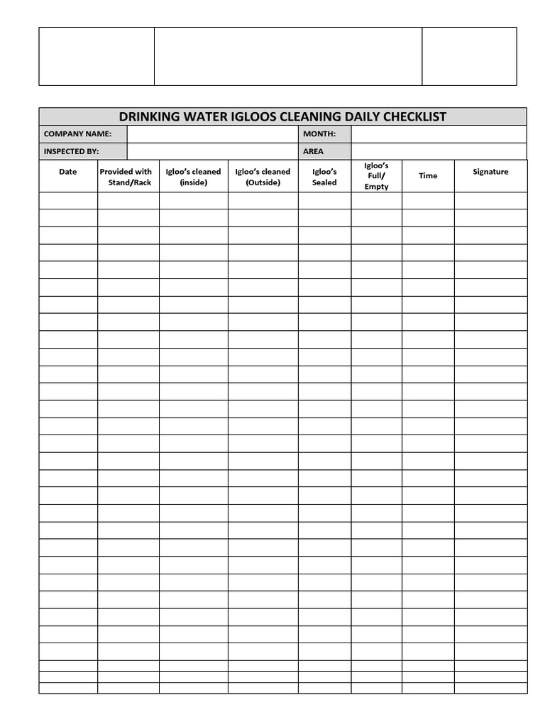 Weekly Drinking Water Igloos Cleaning Checklist Insert Logo PDF