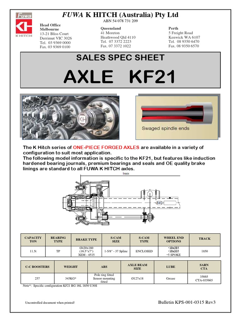 KF21 11.5t, Sales Spec Sheet Bulletin KPS 001 0315 Rev3 | PDF | Axle ...