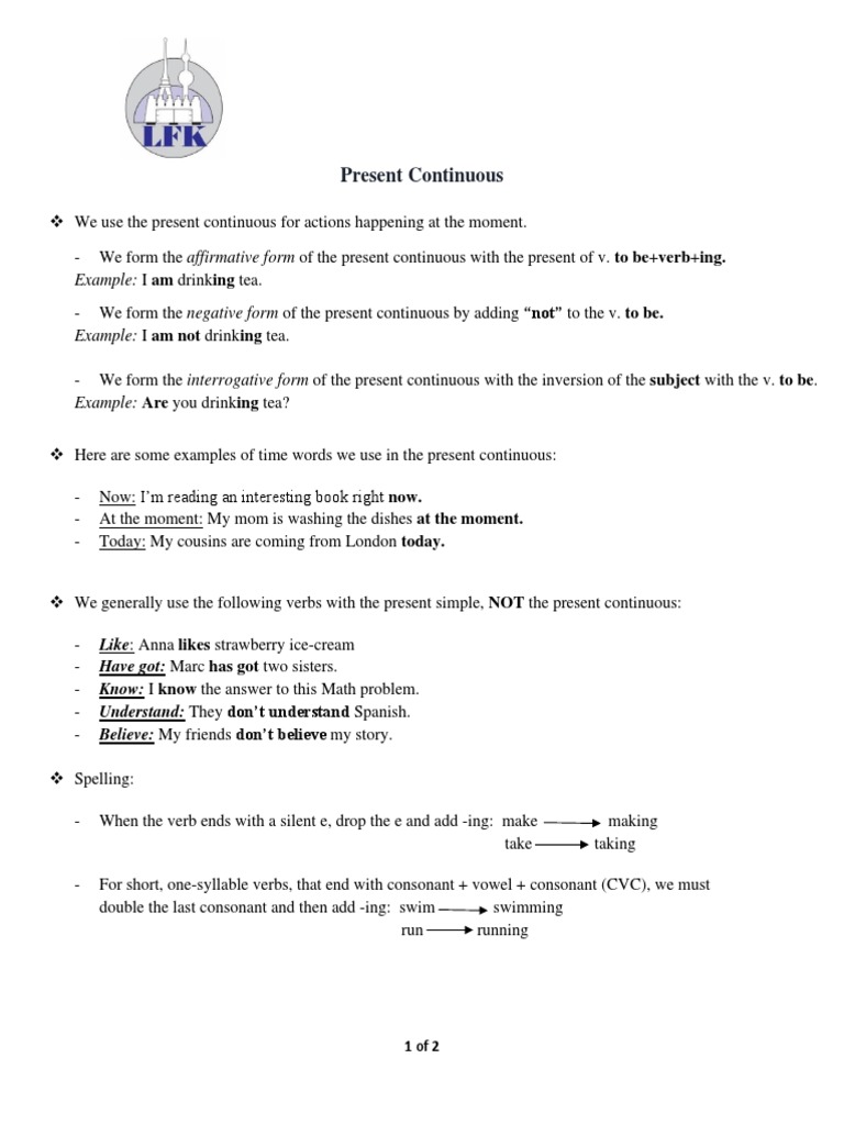 Present Continuous Grade 8 Lesson | PDF | Question | Grammar