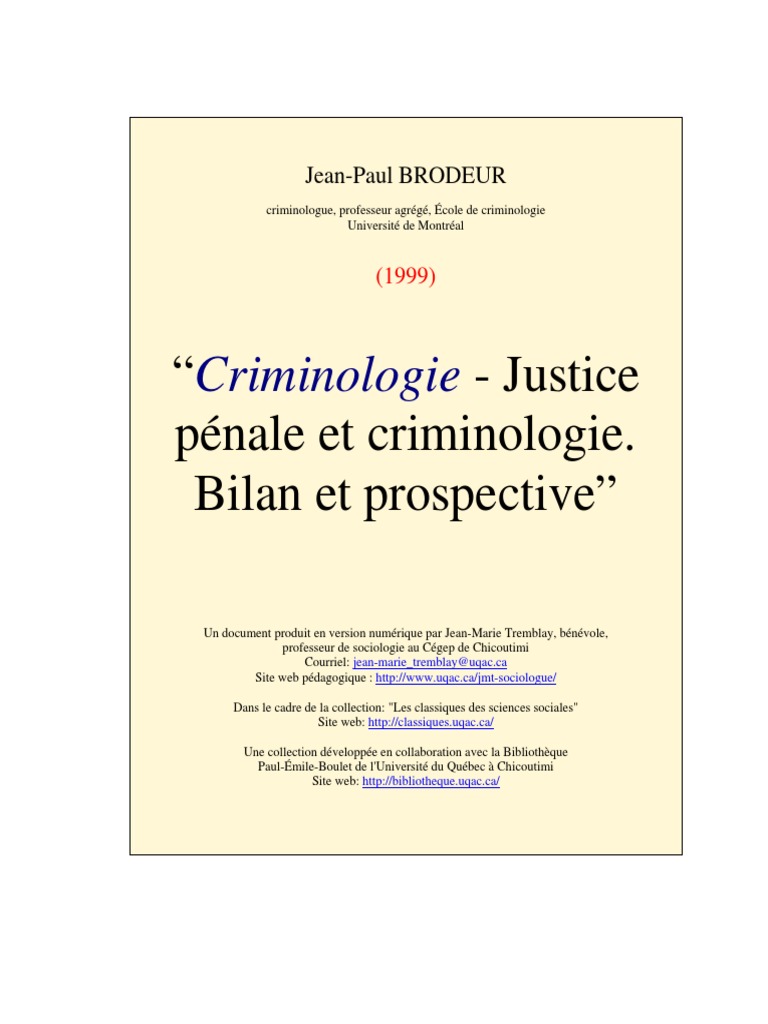 Évolution de la Justice Pénale au Québec | PDF | Criminologie | Crimes
