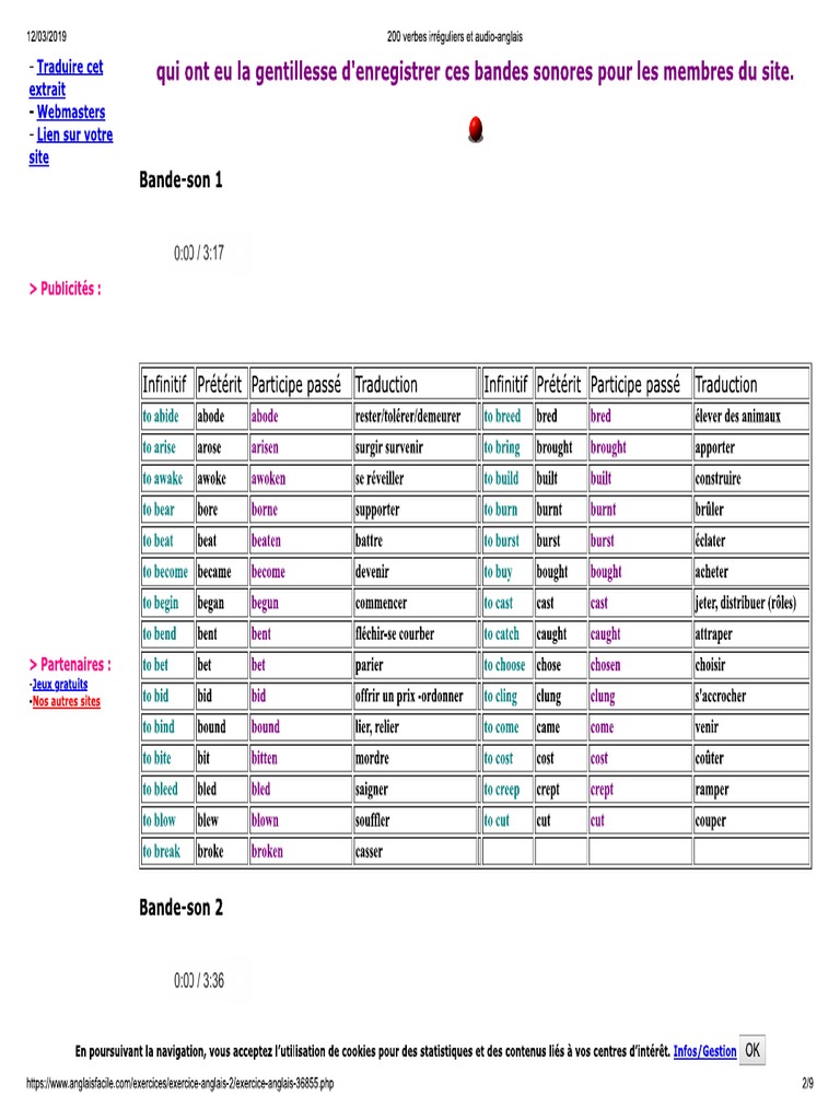 Liste des 200 verbes irréguliers anglais | PDF