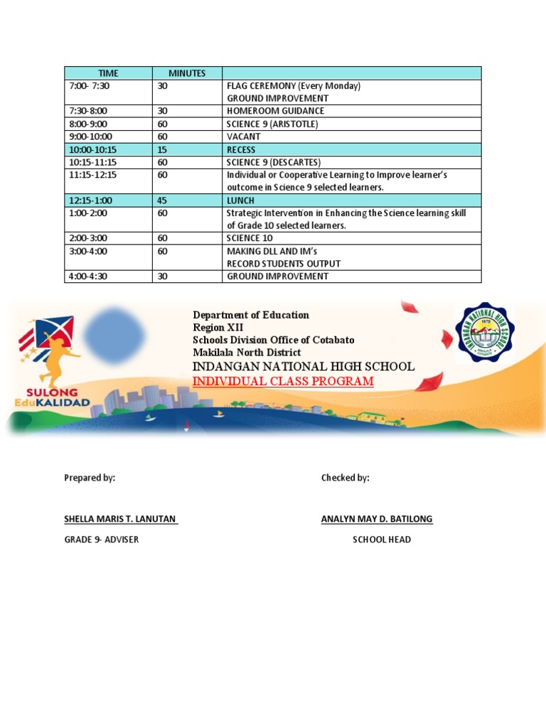 Grade 9 Science Class Schedule | PDF