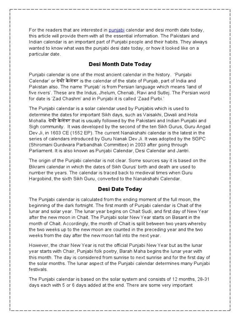 Desi Month Date Today Punjabi Calendar MBDIN PDF Punjab Nāstika