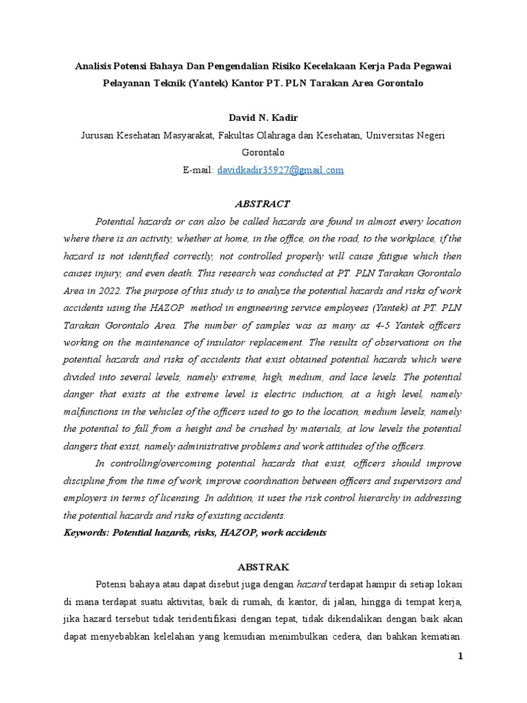 Analisis Risiko Kecelakaan Kerja Yantek Pdf Risk Management Workplace