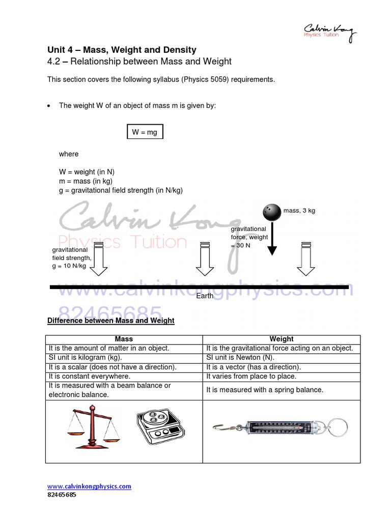 Physics: Mass vs. Weight Basics | PDF