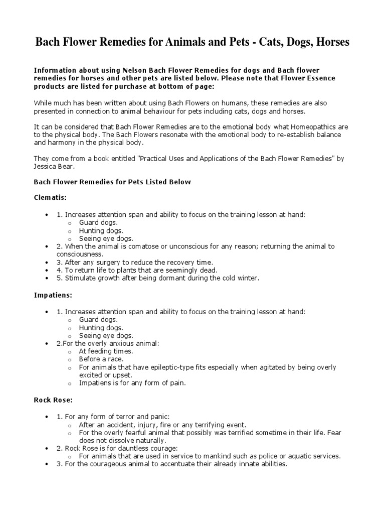 Flower Remedies For Animals PDF Bach Flower Remedies Pet