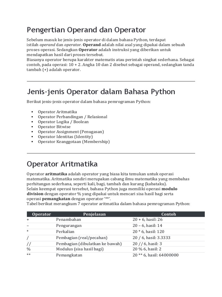 Pengertian Operand dan Operator Python | PDF