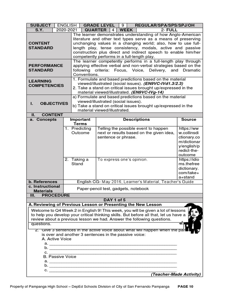 English 9Quarter 4Week 2 PDF Reading Comprehension