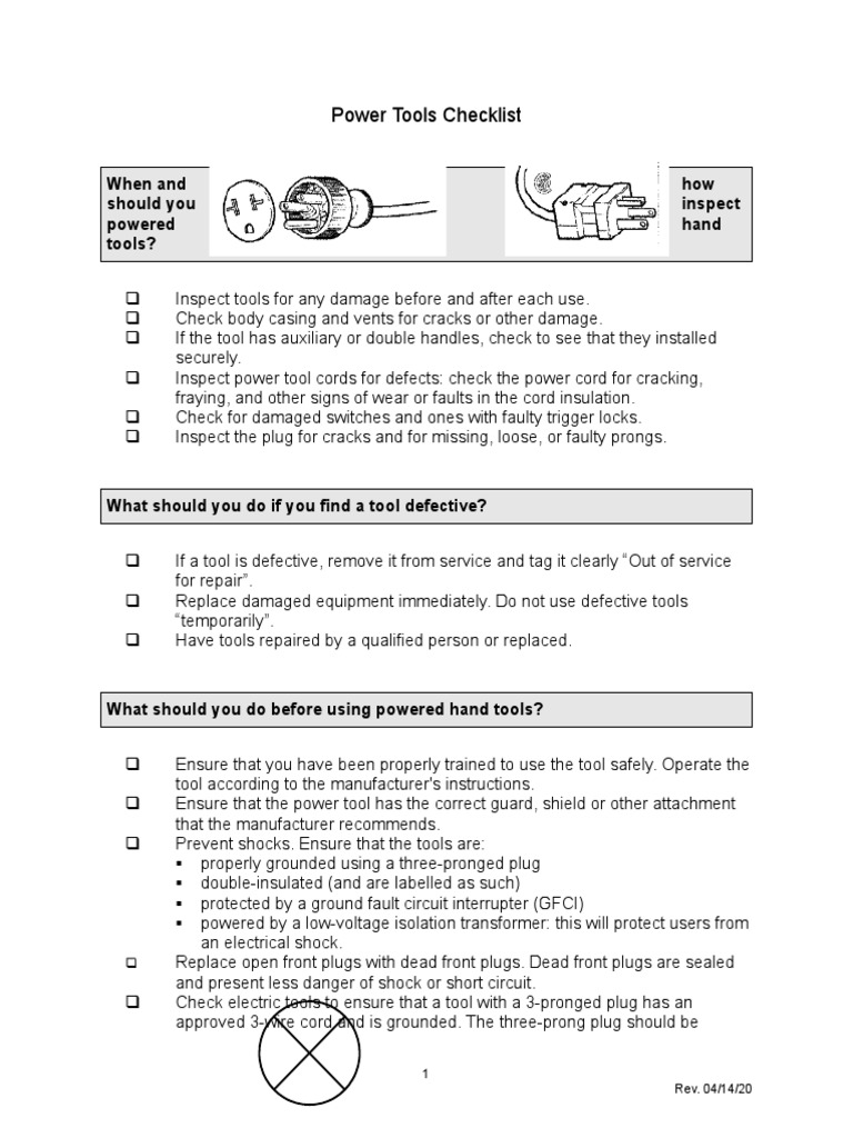Power Tools Checklist | PDF | Electrical Connector | Ac Power Plugs And
